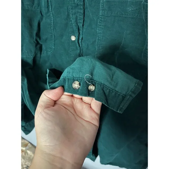 St Johns Bay Heavyweight Corduroy Shirt Green Mens Large Button Up - Picture 4 of 6